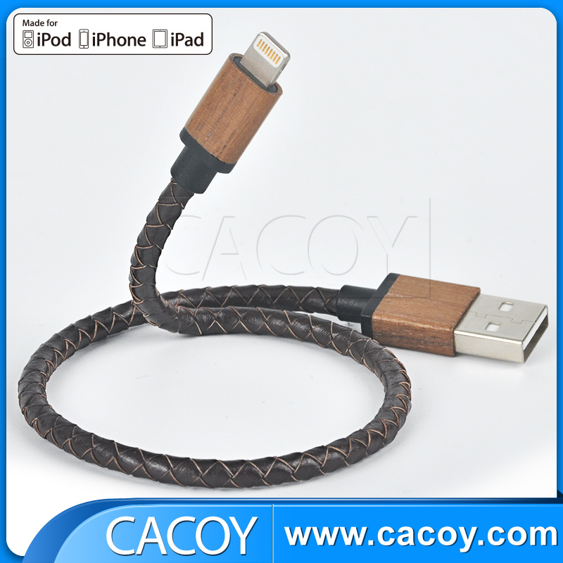 Apple Lightning to USB Leather Braided iPhone Cable with Wooden Connector